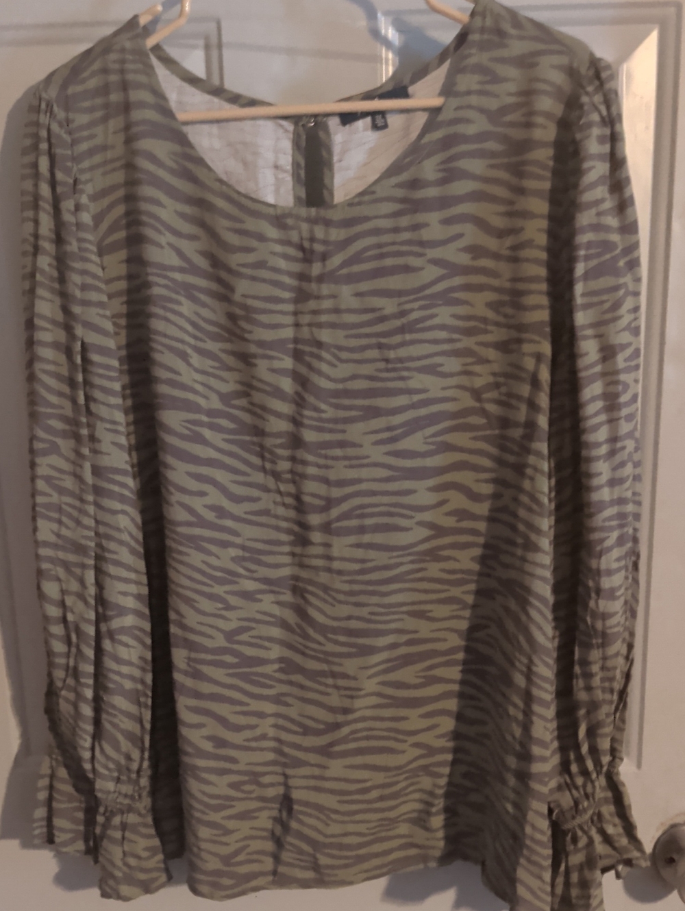 Angels Olive Green and Gray Zebra Print Long Sleeve Blouse